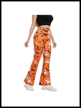 High Waist Halloween Leggings Bat Pattern Flared Yoga Pants